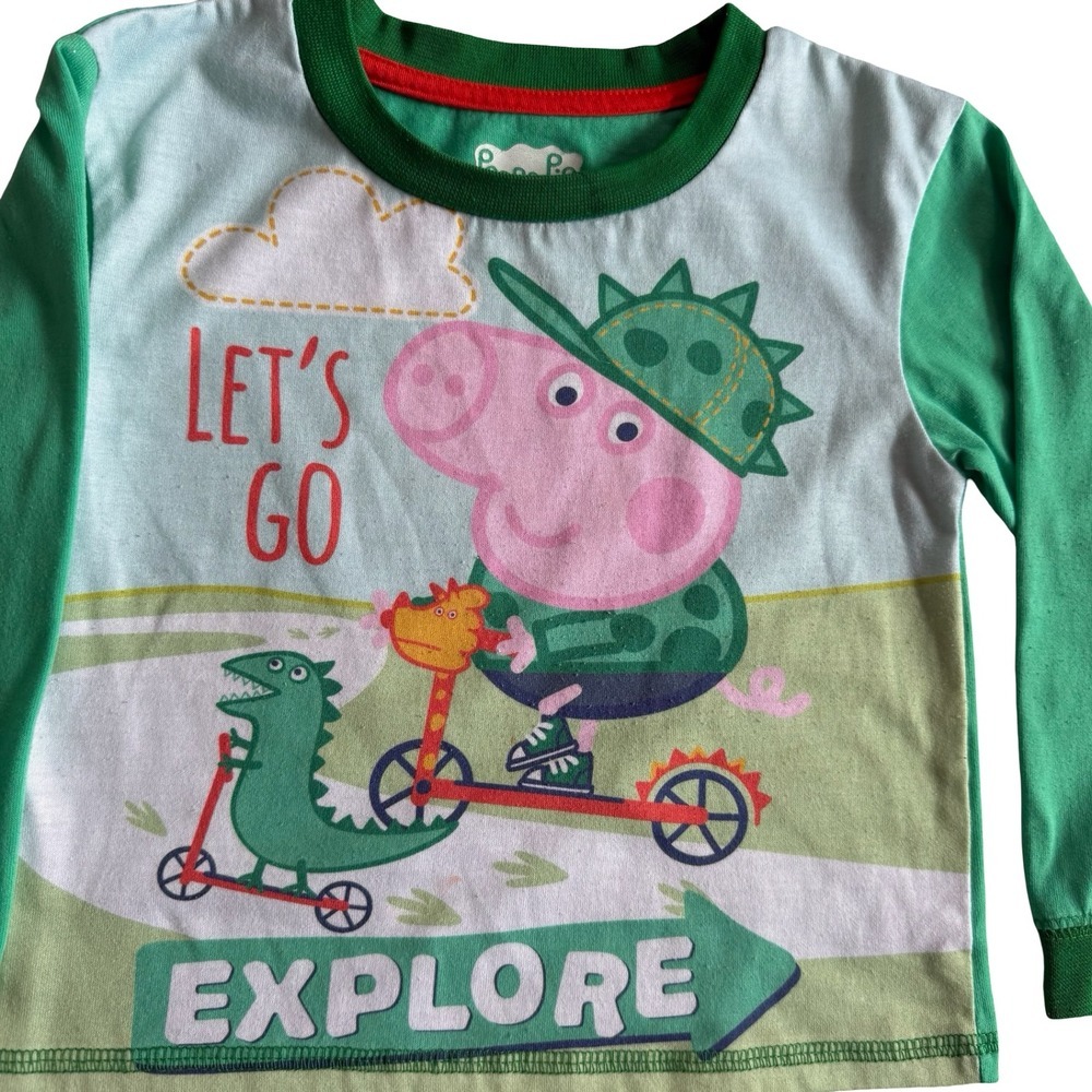 Peppa Pig Pajama Set Green Good George Pig Dinosaur Kids 3T - Picture 6 of 6